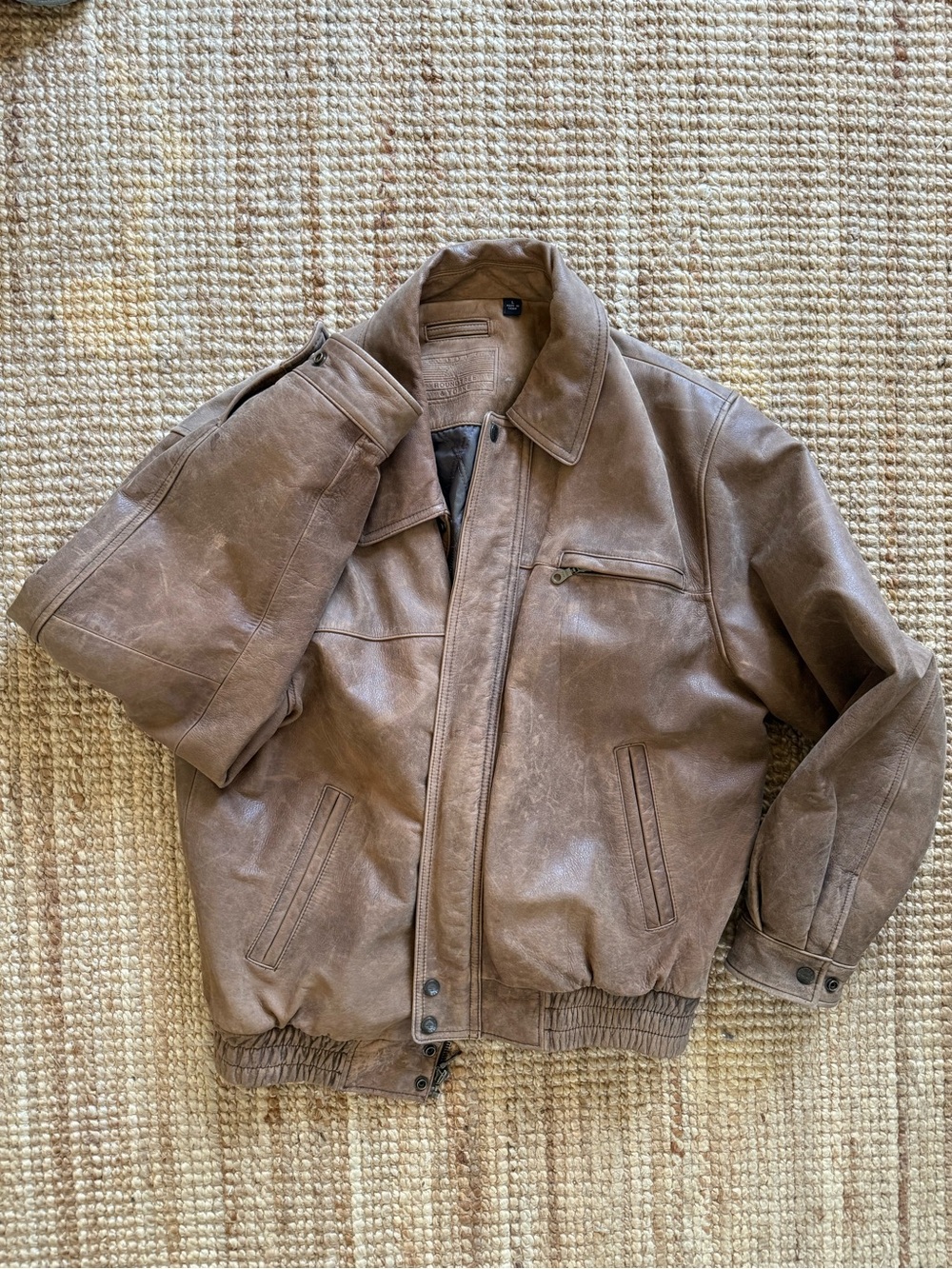 Roundtree & Yorke Genuine Leather Bomber Jacket Men’s L Brown Distressed Flight